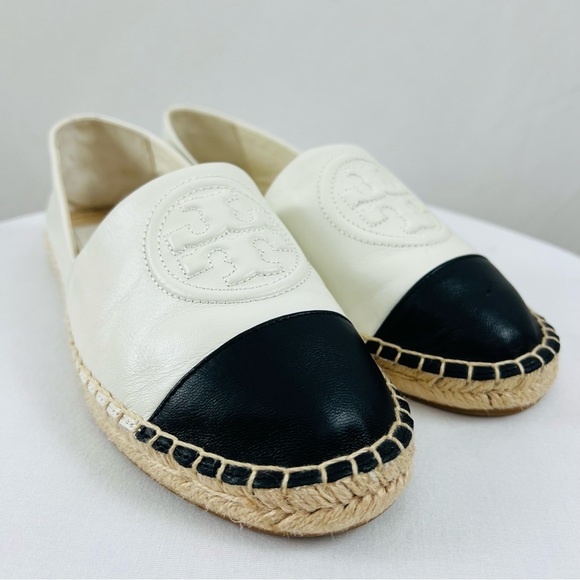 Tory Burch Shoes - Tory Burch Ivory/Black Benton Color Block Espadrille Jute Nappa Leather